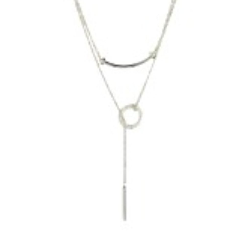 41 HAWTHORN Mary Circle Pave Y Necklace - Silver
